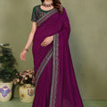 Wine Purple Designer Saree with Silver Embroidery Festive Wear