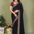 Black Party Wear Saree with Golden Embroidered Border