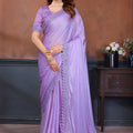 Lavender Party Wear Saree with Embroidered Lace Border 