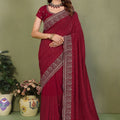 Maroon Georgette Designer Saree with Heavy Embroidered Border 