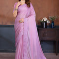 Lavender Pink Designer Embroidered Saree with Lace Border 