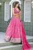 Vibrant Pink Art Silk Lehenga Choli with Heavy Embroidered Border and Matching Dupatta