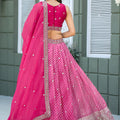 Vibrant Pink Art Silk Lehenga Choli with Heavy Embroidered Border and Matching Dupatta