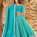 Glorious Sea Green Art Silk Lehenga Choli with Heavy Embroidered Border and Matching Dupatta