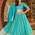 Glorious Sea Green Art Silk Lehenga Choli with Heavy Embroidered Border and Matching Dupatta
