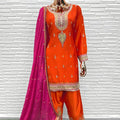 Elegant Orange Chinon Silk Embroidered Salwar Suit Designer Dupatta for Festive