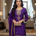 Elegant Purple Chinon Silk Embroidered Salwar Suit Dupatta Festive Wear