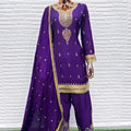 Elegant Purple Chinon Silk Embroidered Salwar Suit Dupatta Festive Wear