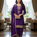 Elegant Purple Chinon Silk Embroidered Salwar Suit Dupatta Festive Wear