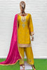 Elegant Mustard Yellow Chinon Silk Embroidered Salwar Suit Pink Designer Dupatta