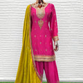 Elegant Rani Pink Chinon Silk Embroidered Salwar Suit Designer Dupatta