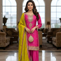 Elegant Rani Pink Chinon Silk Embroidered Salwar Suit Designer Dupatta
