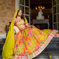 Radiant Yellow Floral Printed Soft Organza Festive Lehenga Choli with Dupatta for Women