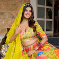 Radiant Yellow Floral Printed Soft Organza Festive Lehenga Choli with Dupatta for Women