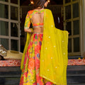 Radiant Yellow Floral Printed Soft Organza Festive Lehenga Choli with Dupatta for Women