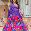 Elegant Purple Floral Printed Soft Organza Lehenga Choli with Dupatta for Women