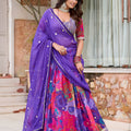 Elegant Purple Floral Printed Soft Organza Lehenga Choli with Dupatta for Women