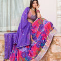 Elegant Purple Floral Printed Soft Organza Lehenga Choli with Dupatta for Women