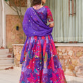 Elegant Purple Floral Printed Soft Organza Lehenga Choli with Dupatta for Women