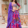 Elegant Purple Floral Printed Soft Organza Lehenga Choli with Dupatta for Women