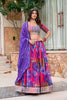 Elegant Purple Floral Printed Soft Organza Lehenga Choli with Dupatta for Women
