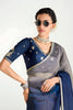 Grey Navy Blue Ombre Organza Saree with Designer Blouse