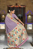 Lavender Purple Floral Woven Linen Silk Saree Designer Peacock Border