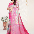 Rani Pink and Beige Banarasi Silk Saree with Rich Zari Woven Design