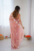 Premium Peach Organza Saree with Elegant White Floral Embroidery Party Wear