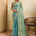 Sea Green Teal Dual Tone Designer Saree Embroidery Sequin Georgette Saree