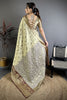 Beige Maroon Kanjivaram Silk Saree Traditional Zari Woven Designer Saree