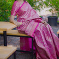 Luxury Rani Pink Banarasi Silk Saree with All-Over Floral Zari Weaving