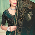 Designer Green Black Embroidered Party Wear Saree With Blouse