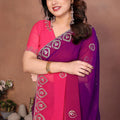 Pink and Purple Georgette Saree Embroidered Border Work