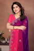 Pink and Purple Georgette Saree Embroidered Border Work