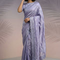 Lavender Silk Saree with Embroidered Border Designer Blouse 