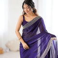 Designer Purple Georgette Saree with Heavy Embellished Border