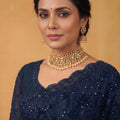 Navy Blue Net Saree Heavy Sequins Embroidery Designer Border
