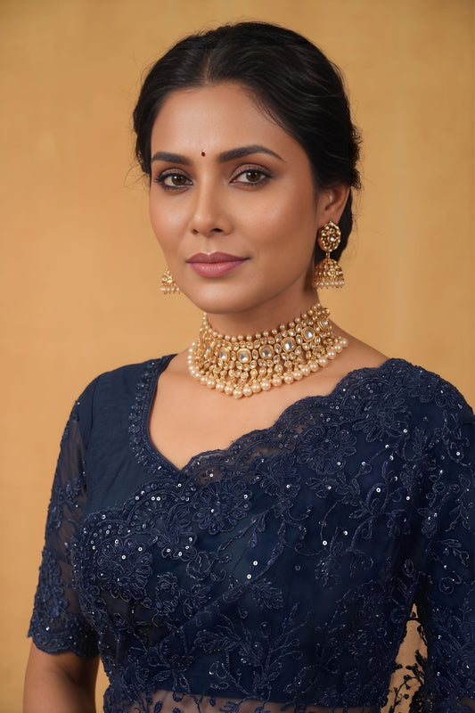 Navy Blue Net Saree Heavy Sequins Embroidery Designer Border