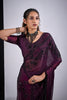 Wine Purple Organza Saree Black Floral Embroidery Designer Saree