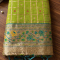 Lime Green Paithani Silk Saree Traditional Zari Border Designer Green Blouse