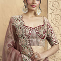 Designer Mauve Metallic Silk Saree Heavy Border and Matching Blouse