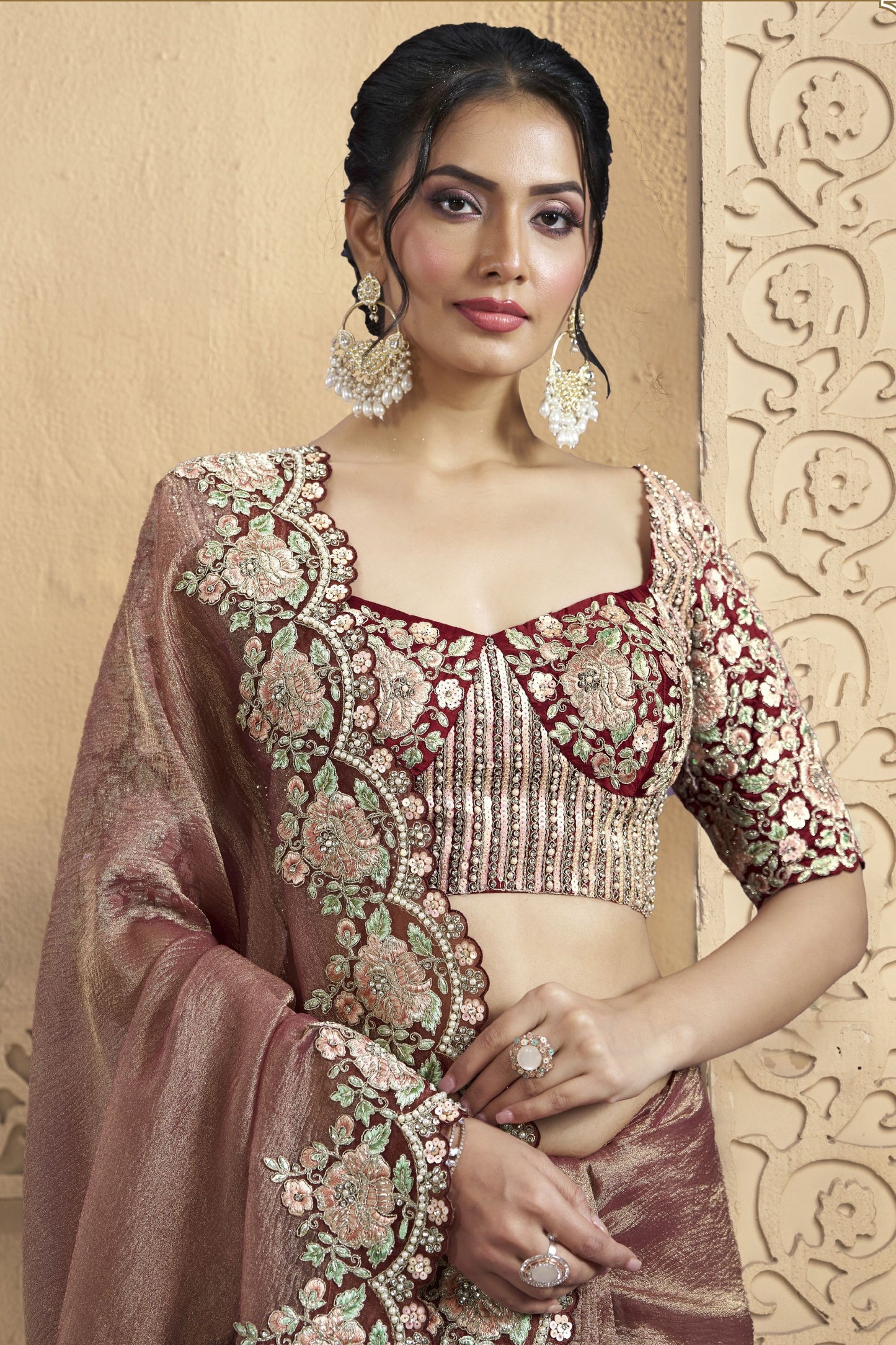 Designer Mauve Metallic Silk Saree Heavy Border and Matching Blouse