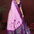 Purple Banarasi Silk Saree Silver Zari Border Traditional Motifs Saree