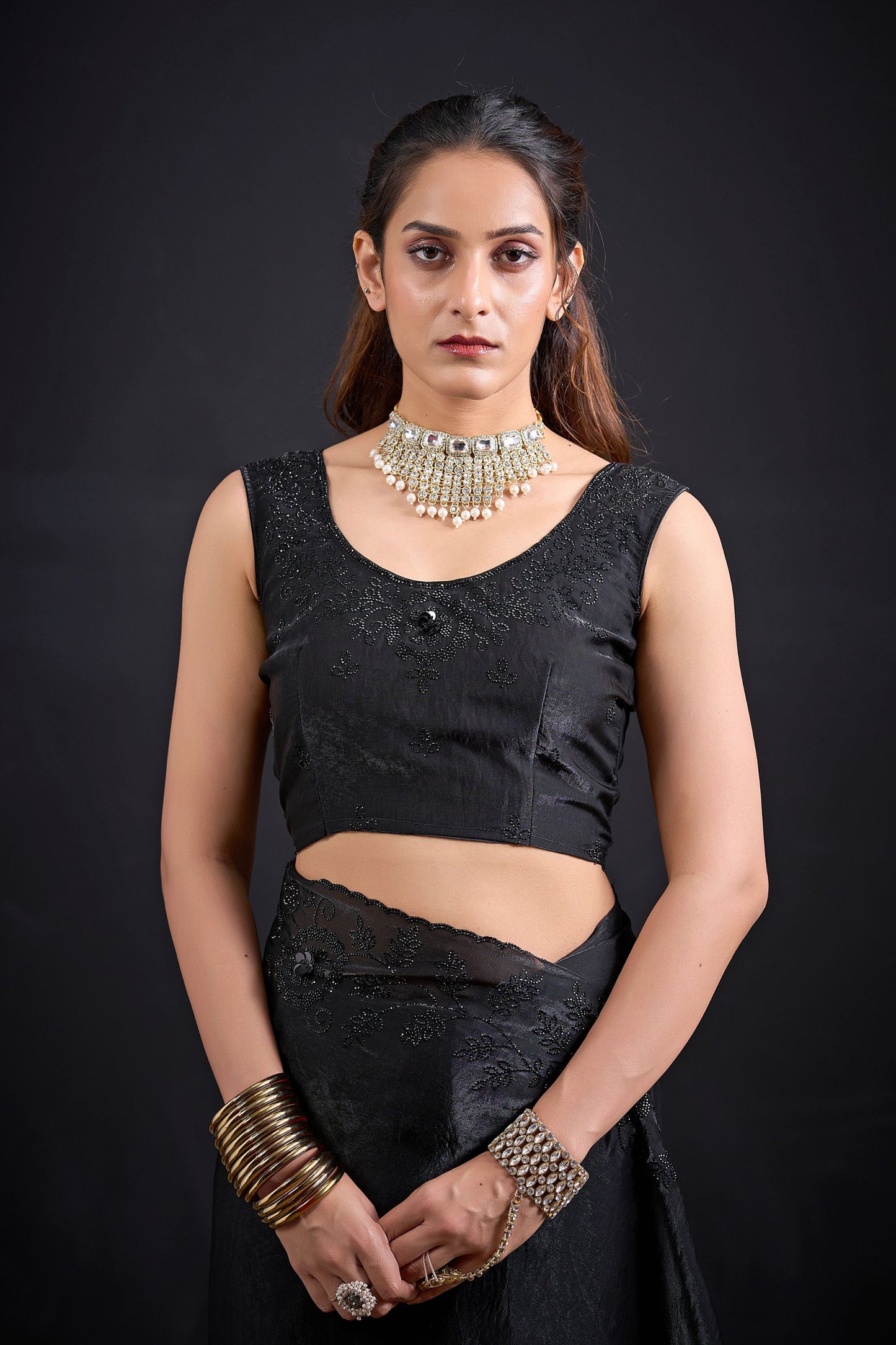 Black Embroidered Silk Saree with Designer Blouse