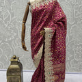Rani Pink Banarasi Silk Saree Heavy Zari Embroidery Rich Designer Border