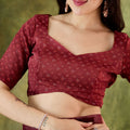 Wine Embroidered Designer Saree with Matching Blouse
