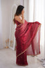 Luxury Wine Red Organza Saree Golden Embroidered Border