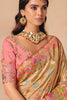 Premium Pink Gold Silk Saree Floral Zari Border Heritage Print Pallu