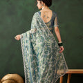 Sea Green Embroidered Net Saree with Designer Border Party Wear Saree
